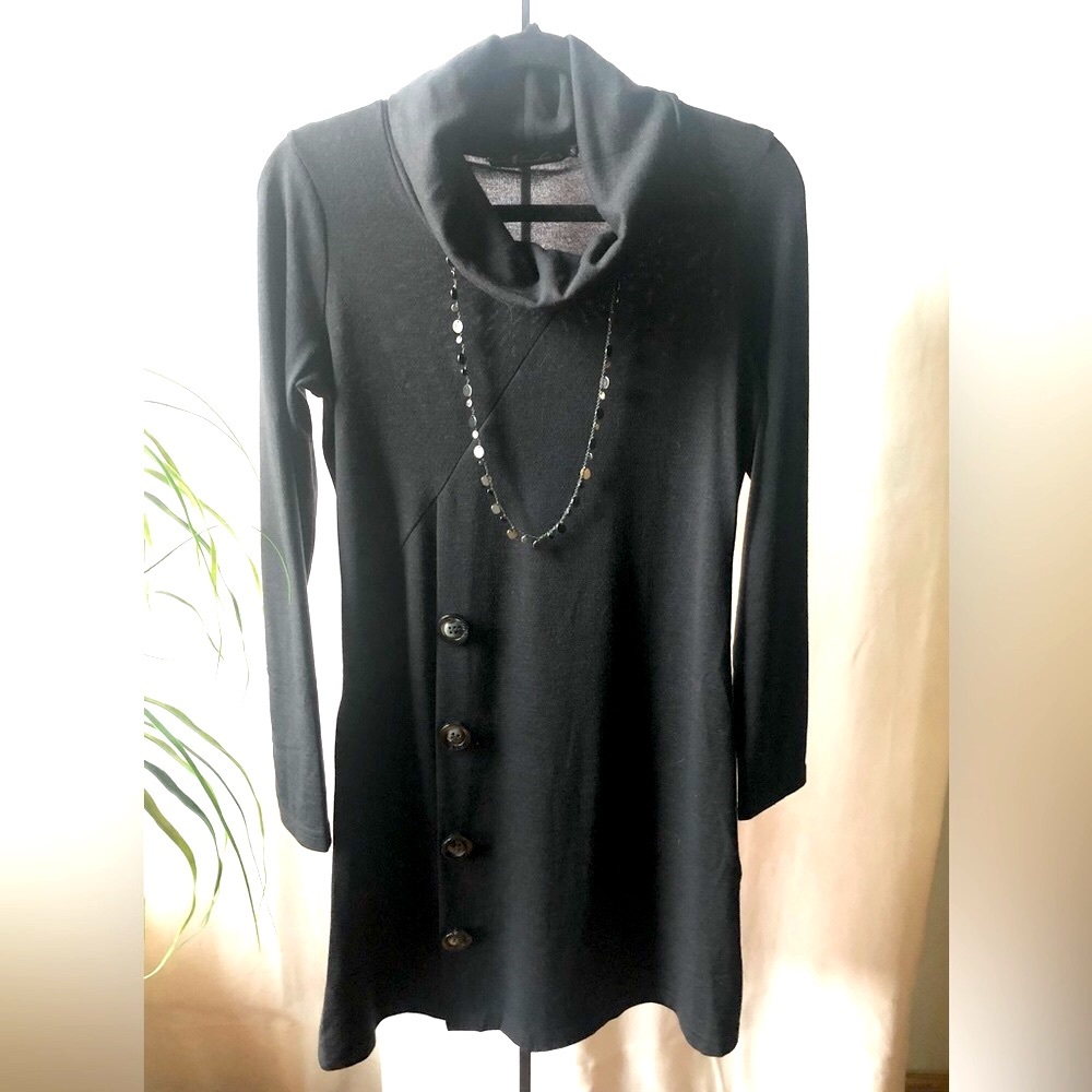 Black Long Sleeve Dress with Small Cow Neck Worn Two Times! LIKE NEW!